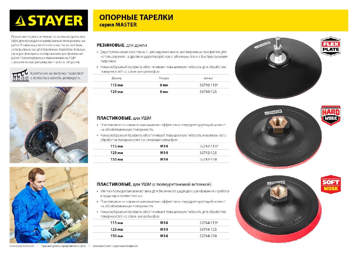 STAYER 125мм, резиновая, на липучке, тарелка опорная для дрели (35740-125)