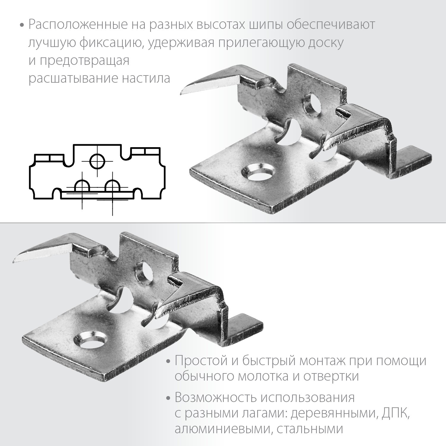 Крепеж с шипами и дистанциром для террасной доски ЗУБР Союз оцинкованный 80 шт. (30701)