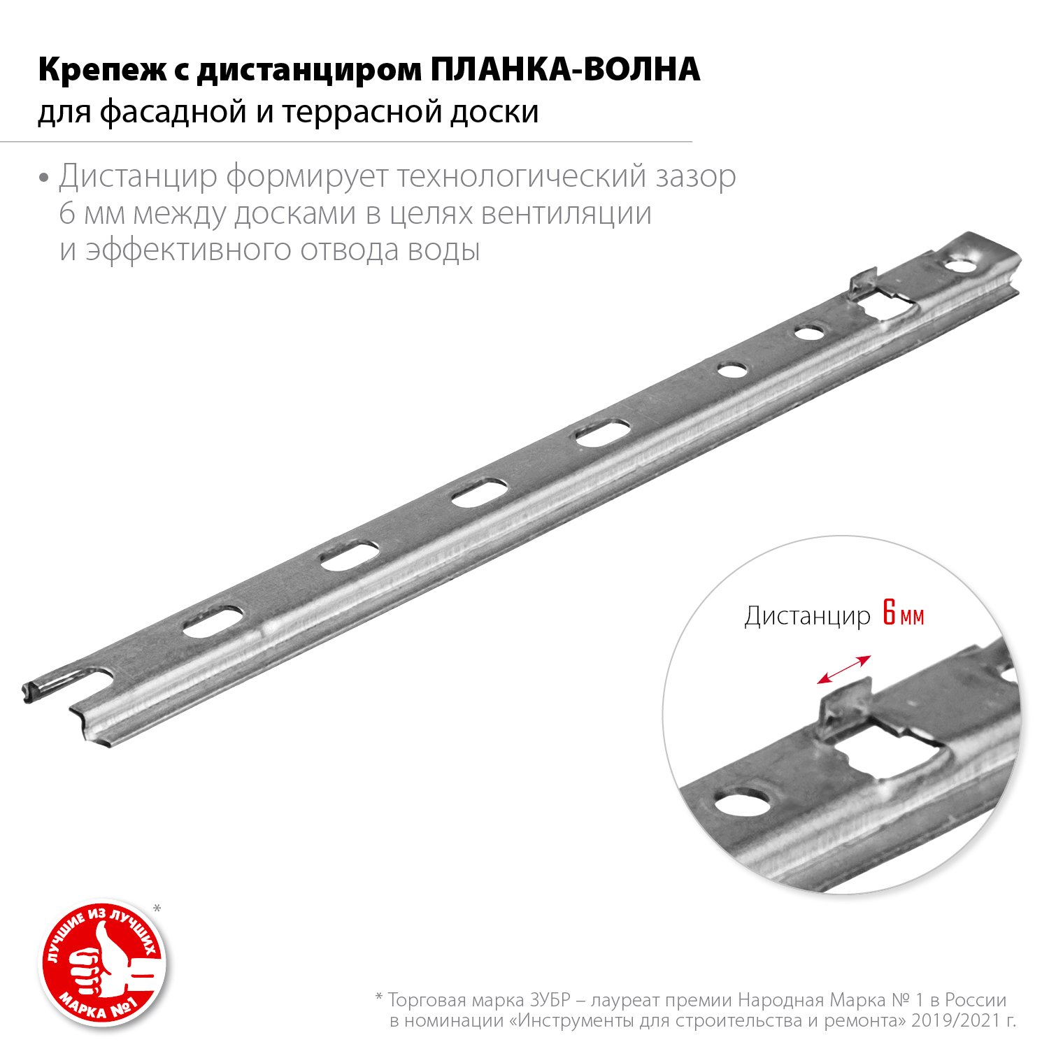 Крепеж с дистанциром для монтажа фасадной и террасной доски металлический ЗУБР Планка-Волна 190 мм 80 шт. (30703-190)