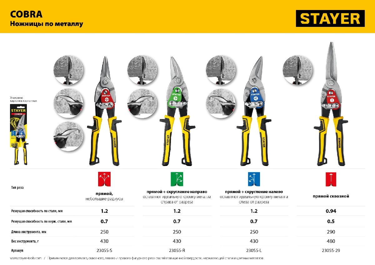 Прямые удлиненные ножницы по металлу STAYER Cobra 290 мм (23055-29_z01)