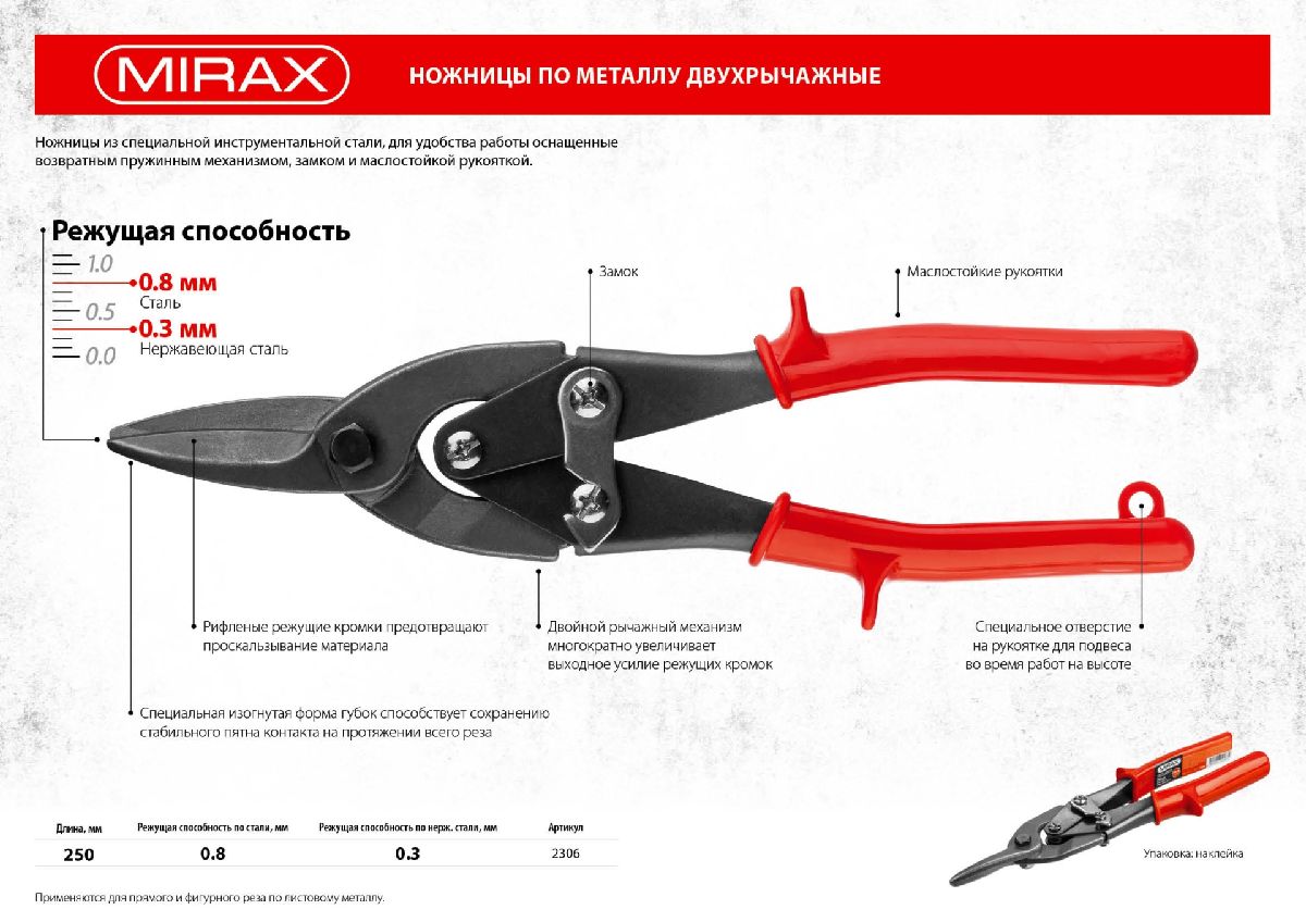 Прямые ножницы по металлу MIRAX 250 мм (2306)