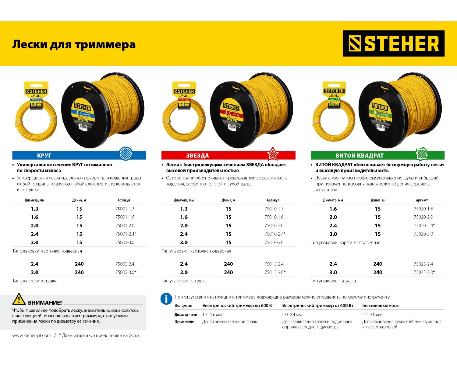 Леска для триммера ВИТОЙ КВАДРАТ 3.0 мм 240 м STEHER (75025-3.0)