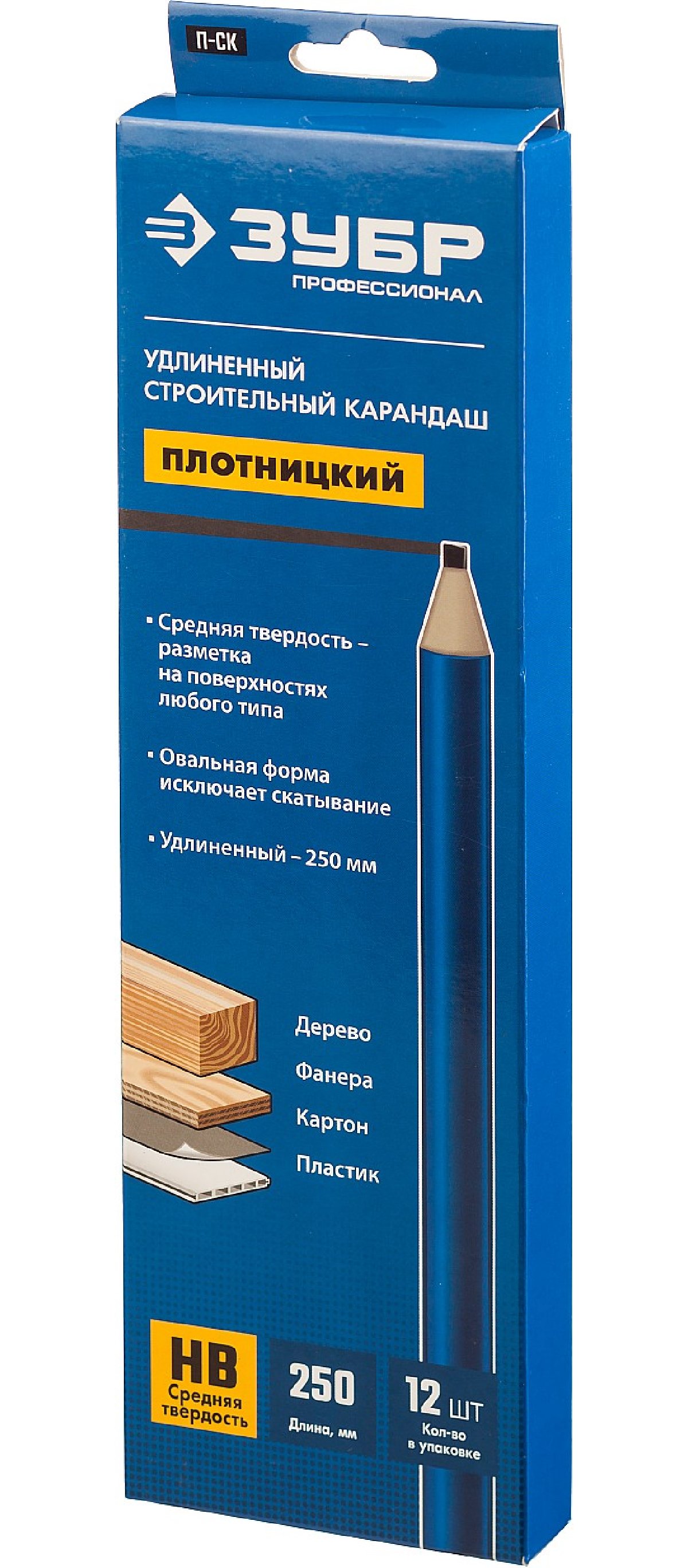 Удлиненный строительный карандаш плотника ЗУБР, HB, 250мм, П-СК, серия Профессионал (06307)