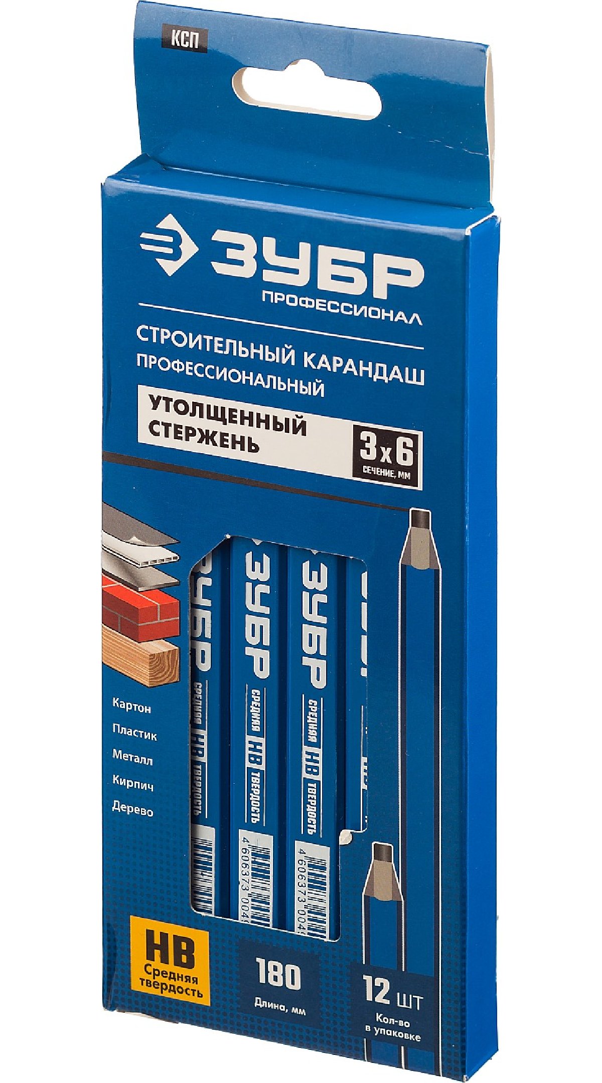 Строительный карандаш плотника ЗУБР, HB, 180мм, утолщенный стержень 3x6 мм, КСП, серия Профессионал (4-06305-18_z01)