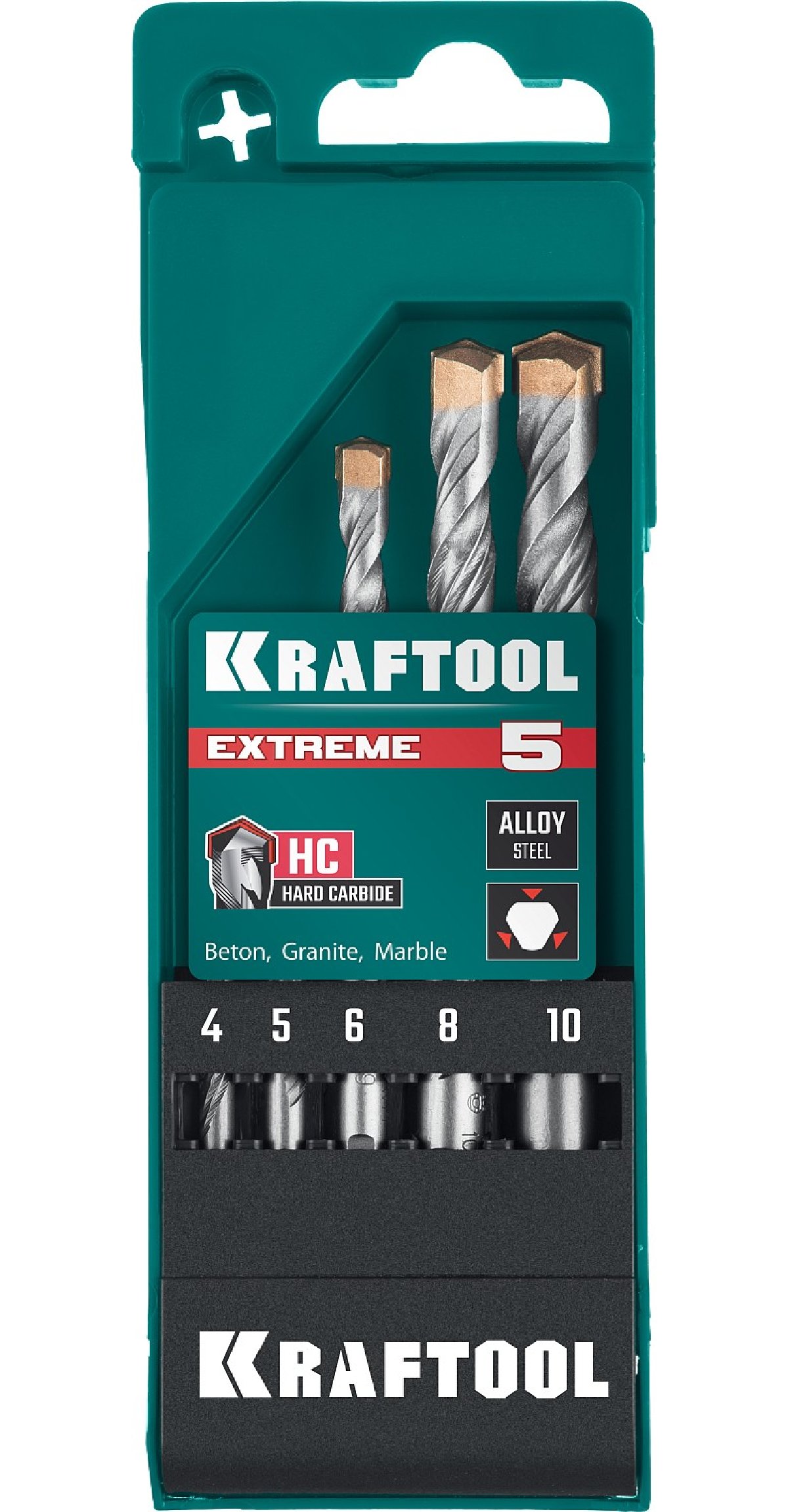 KRAFTOOL EXTREME 5 шт 4-5-6-8-10 мм набор сверл по бетону, 3-х гранный хвостовик, (29166-H5)