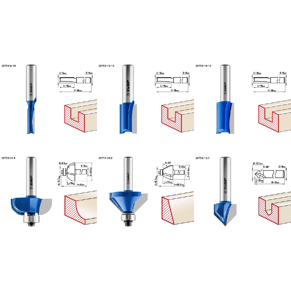 ЗУБР12шт, набор профильных фрез по дереву, , серия Профессионал (28796-H12)