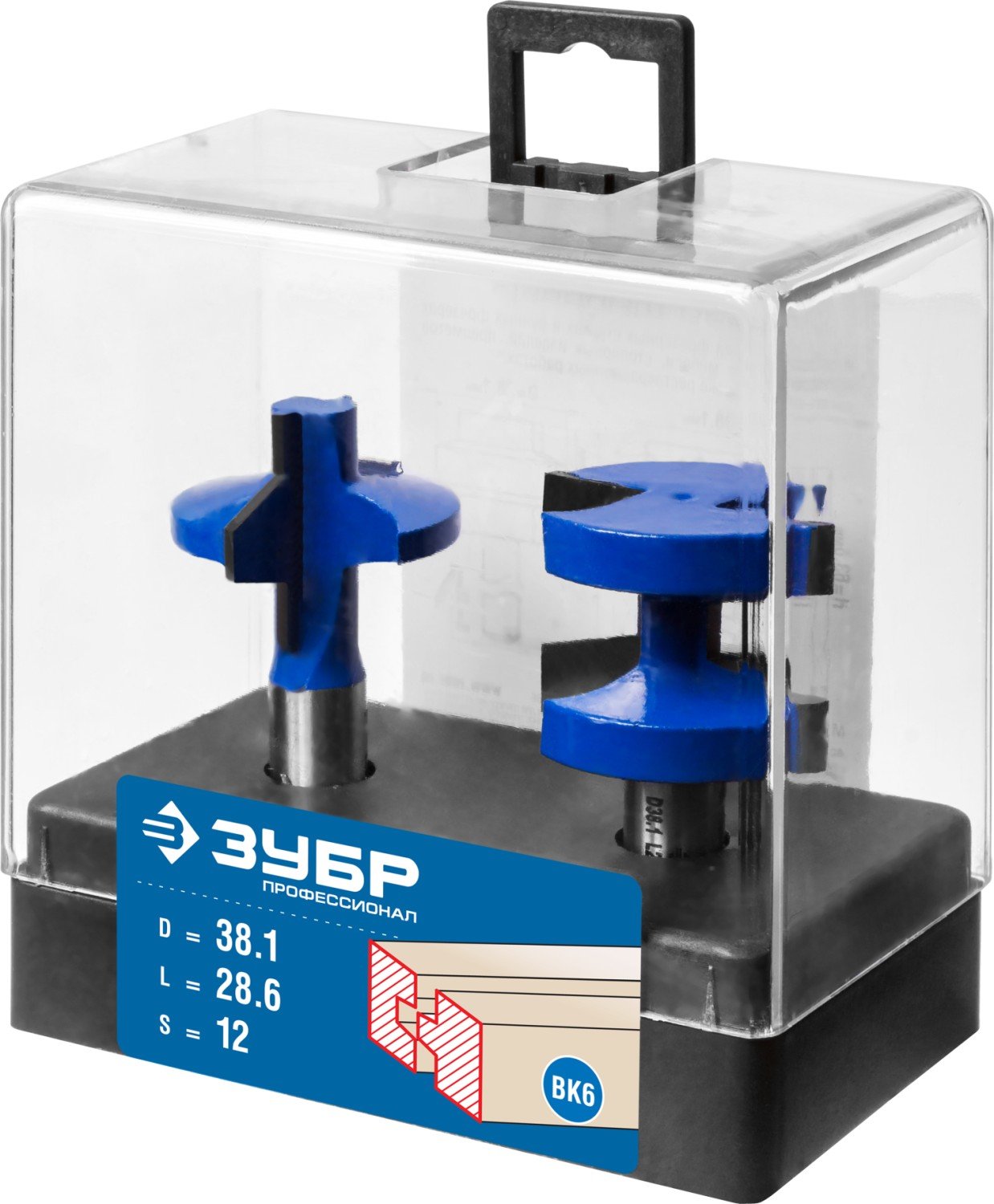 ЗУБР 38.1x28,6мм, хвостовик 12мм, Набор фрез пазо-шиповых, , серия Профессионал (28731-38.1-H2)