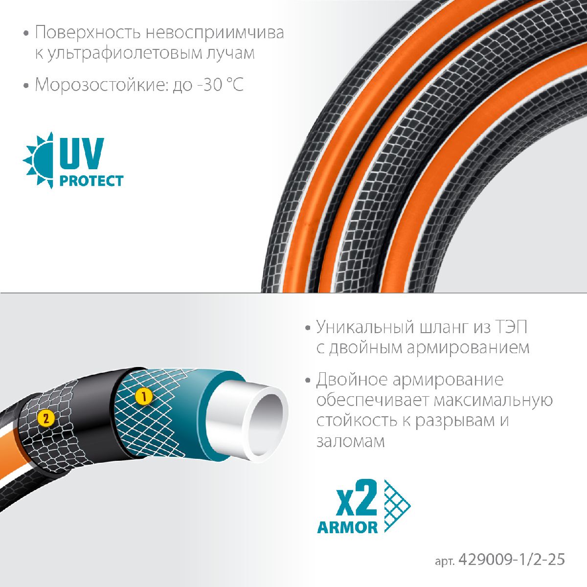Поливочный шланг GRINDA PROLine ULTRA 6 1 2 25 м 30 атм шестислойный двойное армированиие (429009-1 2-25)