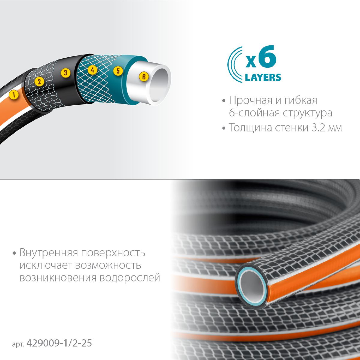 Поливочный шланг GRINDA PROLine ULTRA 6 1 2 25 м 30 атм шестислойный двойное армированиие (429009-1 2-25)