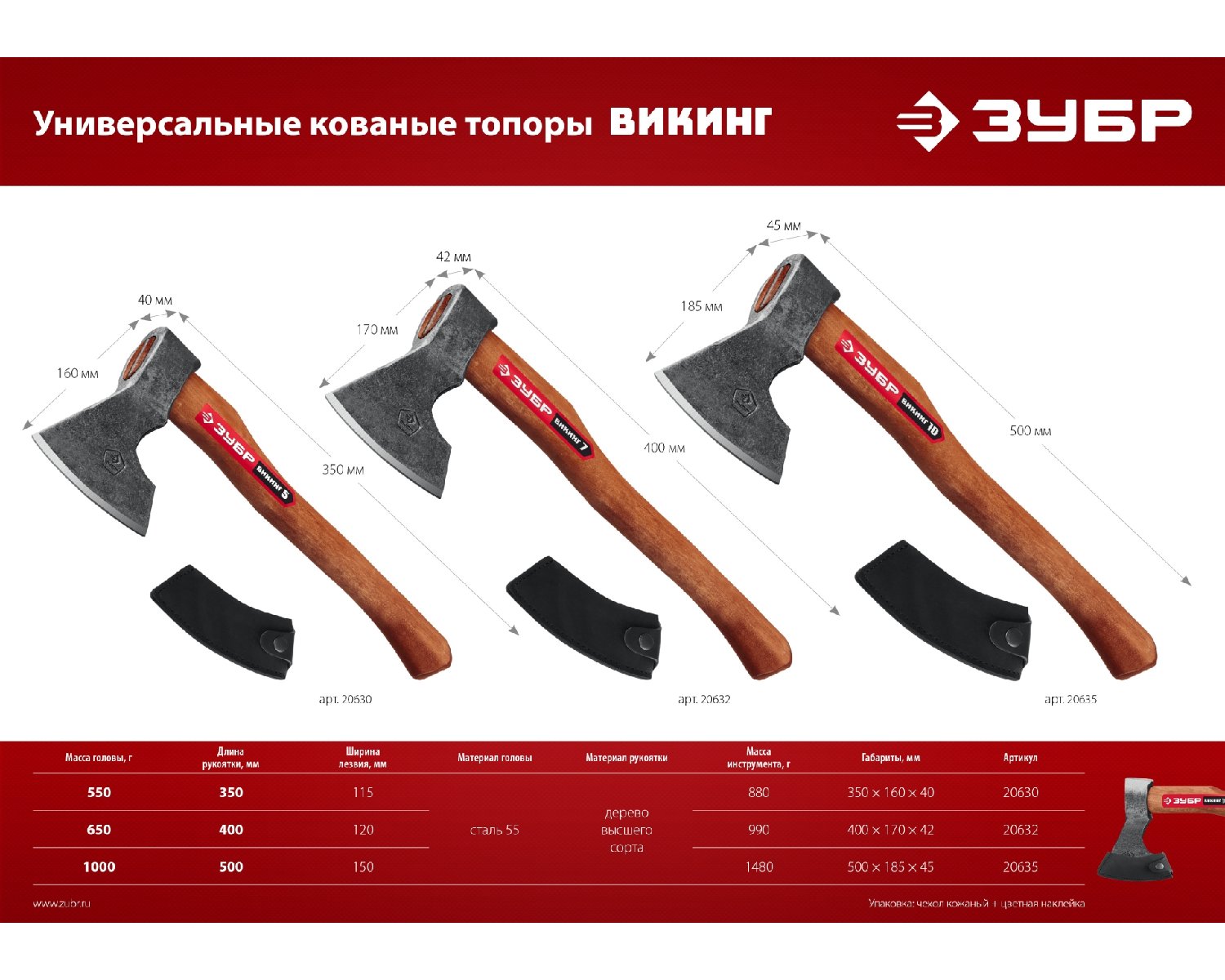 ЗУБР ВИКИНГ-10, 1100 1450 г, 500 мм, Универсальный кованый топор (20635) (20635)