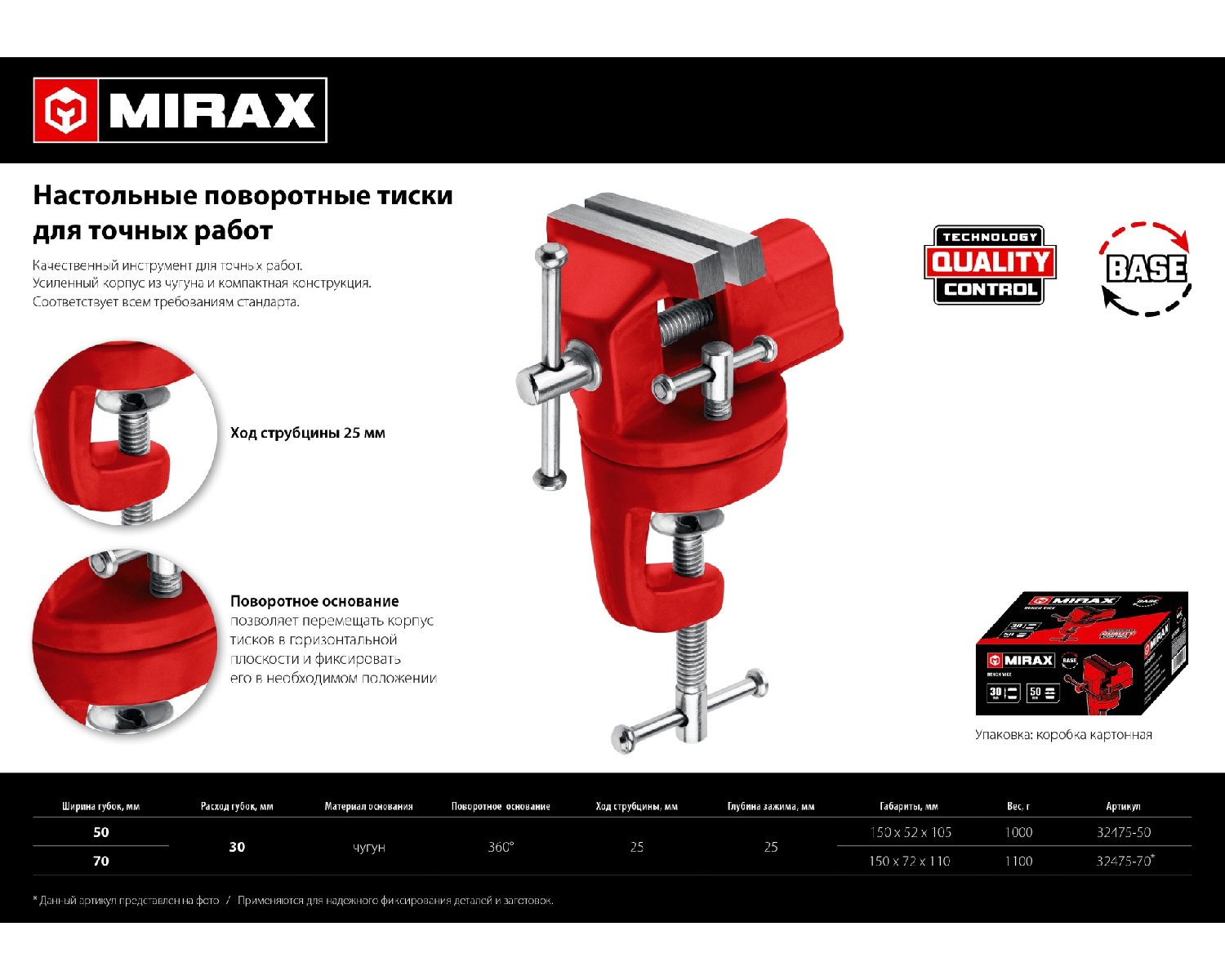 MIRAX 70 мм, Настольные поворотные тиски для точных работ (32475-70) (32475-70)