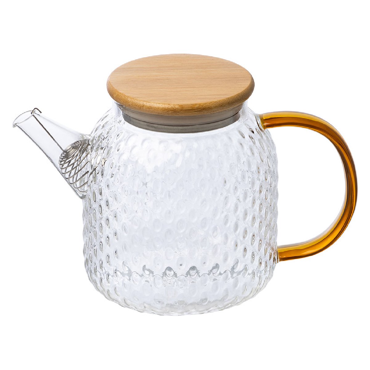 Чайник заварочный AROMA, объем 1 л, из боросиликатного стекла с рельефом, с крышкой из бамбука (105040)