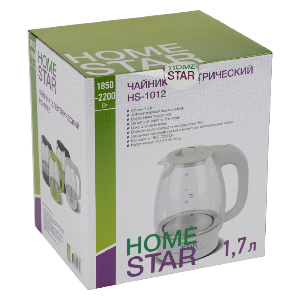 Чайник Homestar HS-1012 (1,7 л) стекло, пластик (003943)