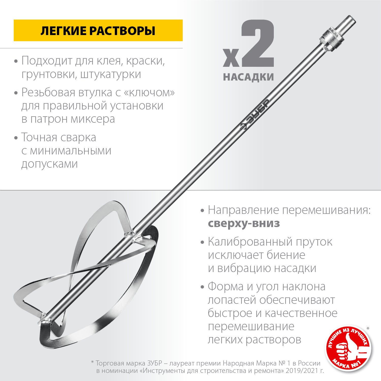 ЗУБР М27, 2 шт, d220 мм общий, комплект насадок-миксеров сверху-вниз для легких растворов, () (МНЛ-2-220)