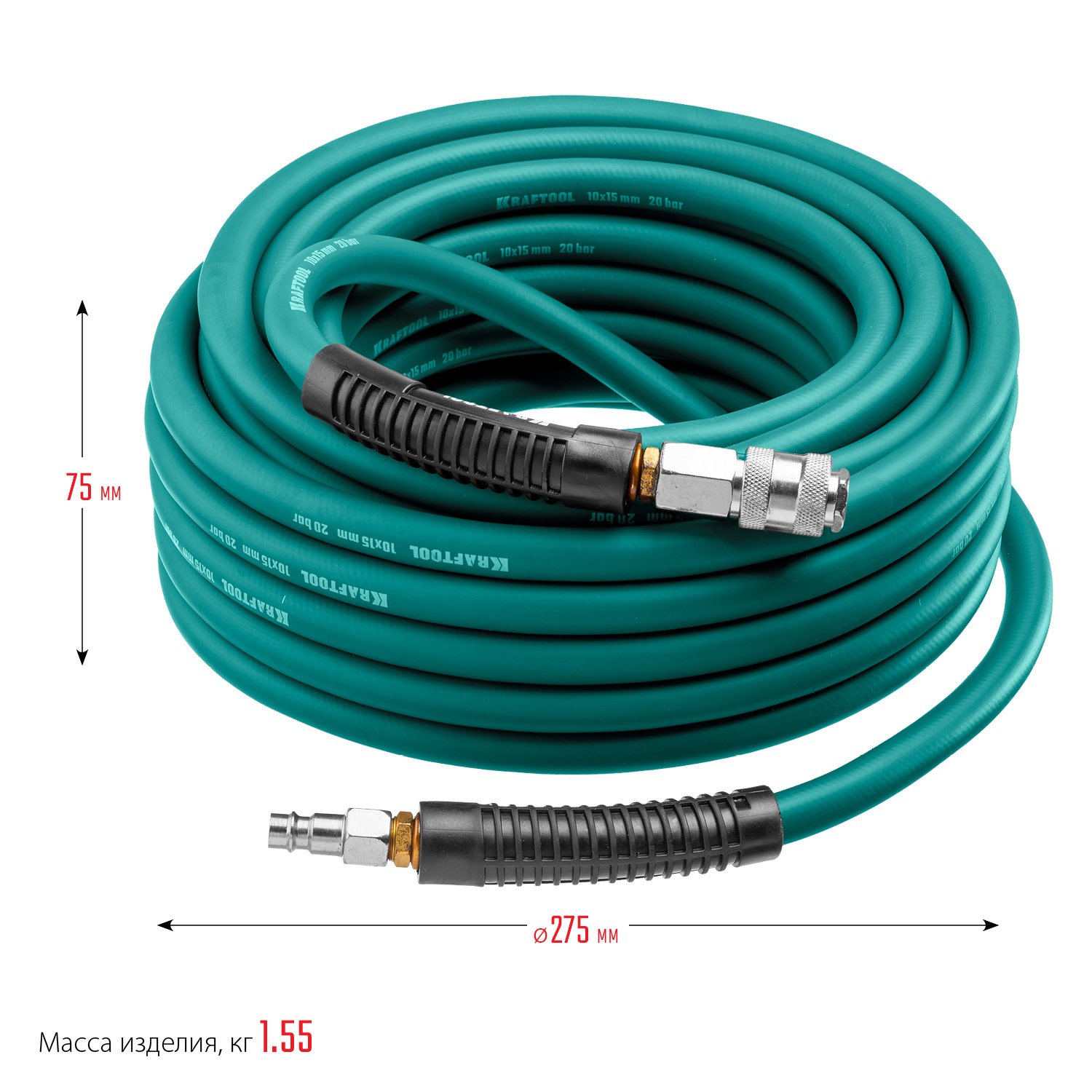 KRAFTOOL 10 м, 10х15 мм, 20 бар, Воздушный шланг с поворотными фитингами рапид (06588-10) (06588-10)
