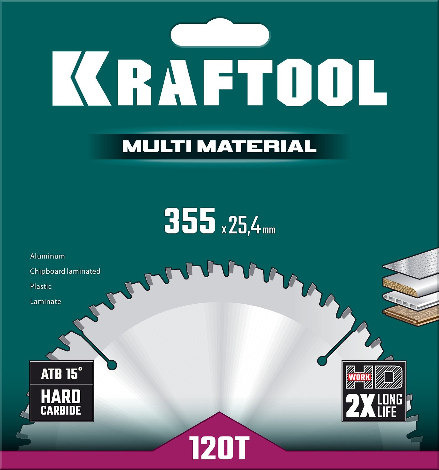 KRAFTOOL Multi Material 355х25.4мм 120Т, диск пильный по алюминию (36953-355-25.4)