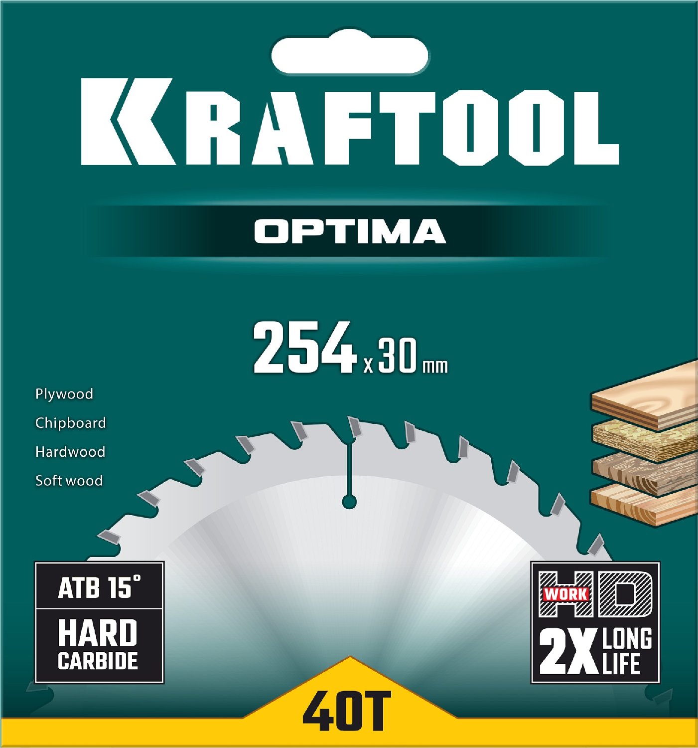 KRAFTOOL Optima 254х30мм 40Т, диск пильный по дереву (36951-254-30)