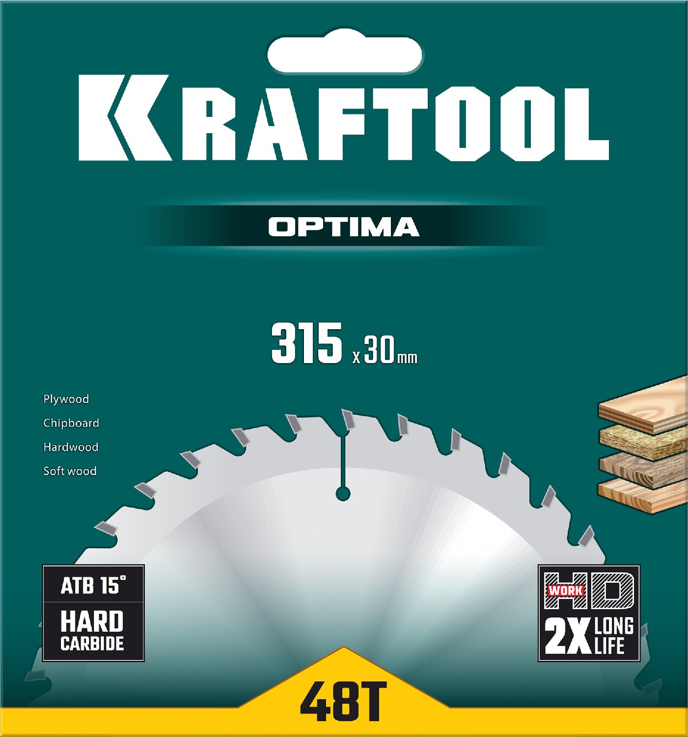 KRAFTOOL Optima 315х30мм 48Т, диск пильный по дереву (36951-315-30)