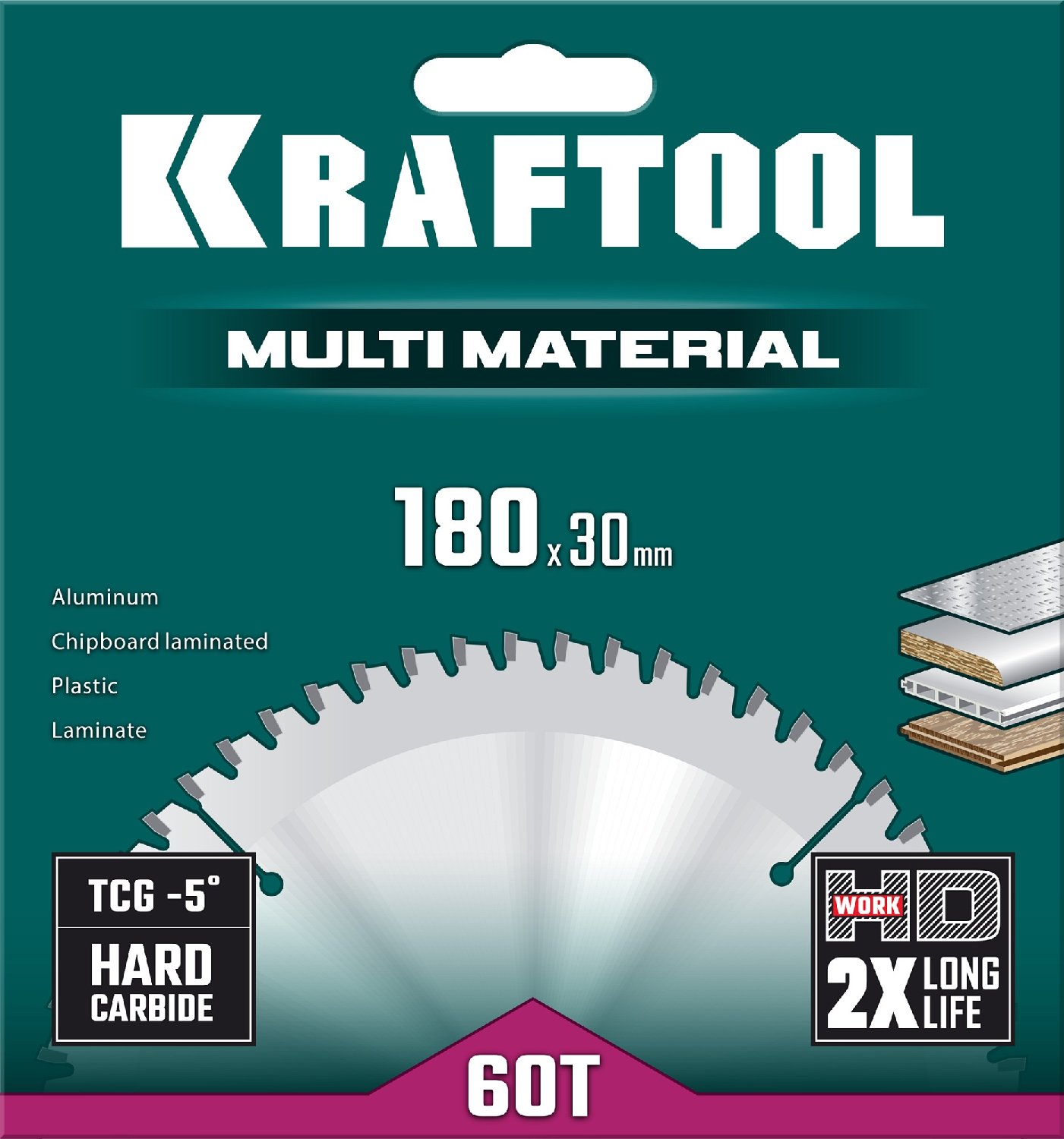 KRAFTOOL Multi Material 180х30мм 60Т, диск пильный по алюминию (36953-180-30)