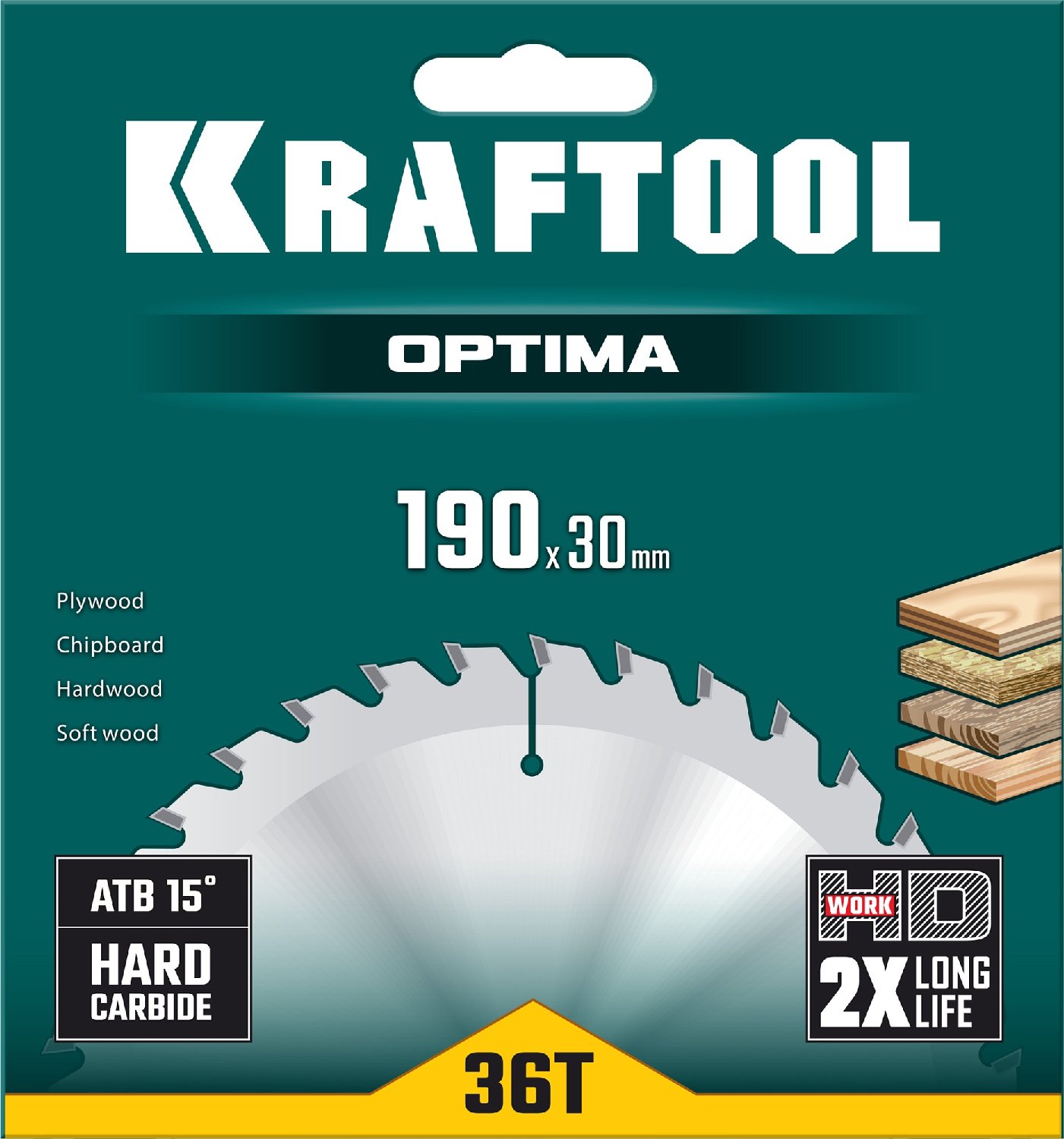 KRAFTOOL Optima 190х30мм 36Т, диск пильный по дереву (36951-190-30)