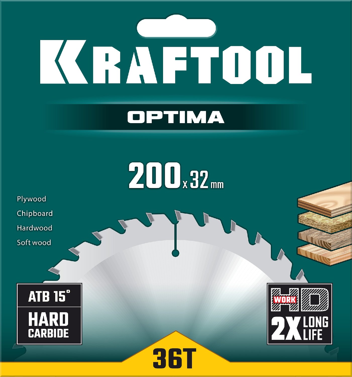 KRAFTOOL Optima 200х32мм 36Т, диск пильный по дереву (36951-200-32)