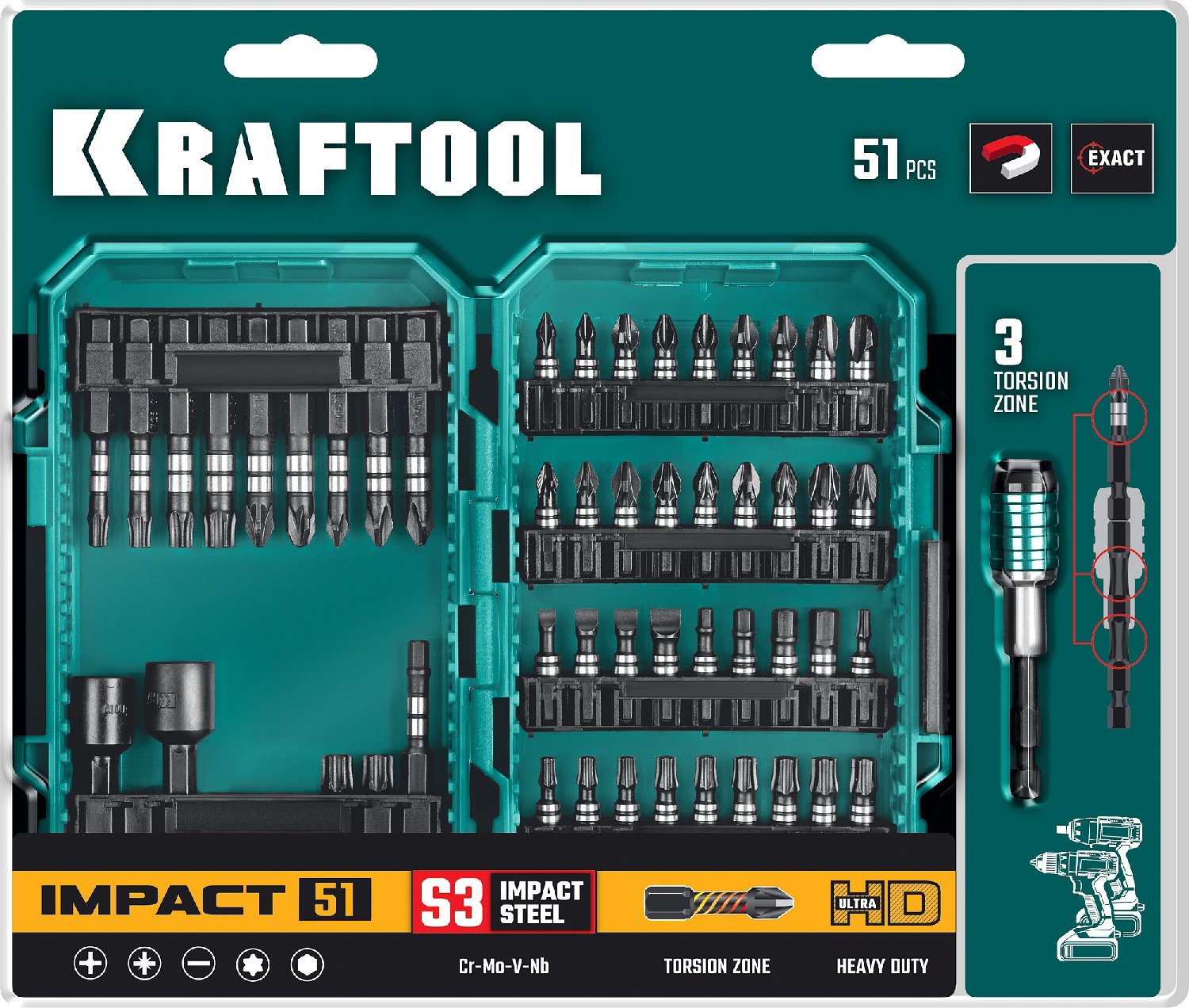 KRAFTOOL IMPACT-51 51 шт, Набор ударных бит (26066-H51) (26066-H51)