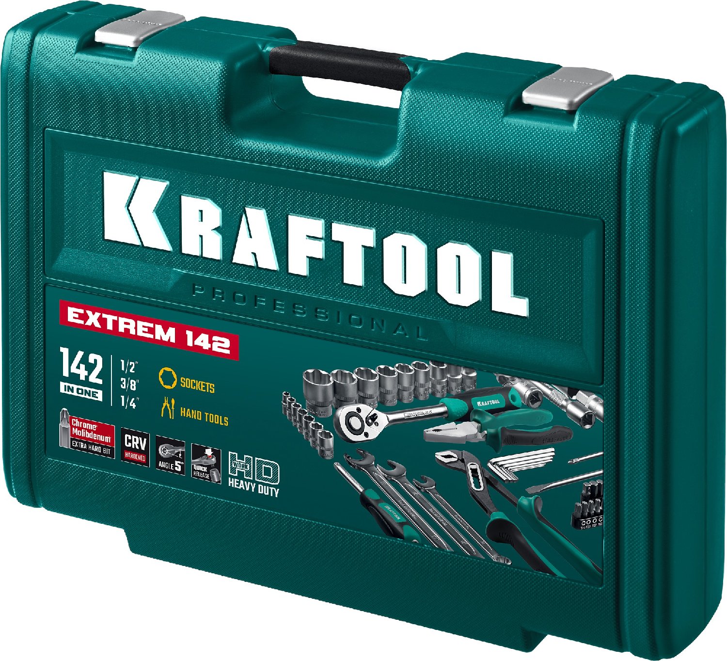 KRAFTOOL EXTREM-142, 142 предм., (1 2 +3 8 +1 4 ), универсальный набор инструмента (27889-H142) (27889-H142)