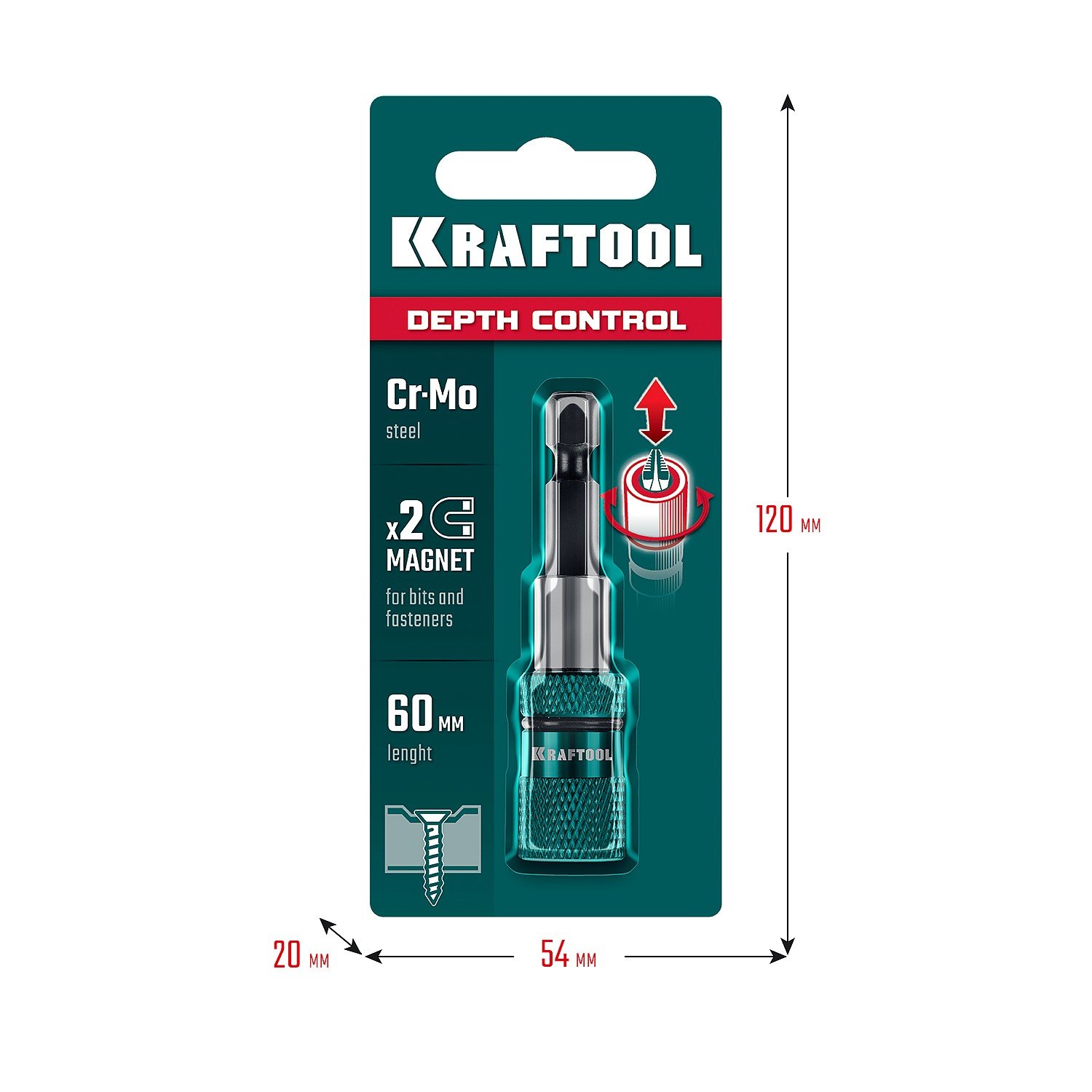 KRAFTOOL Depth Control, 60 мм, адаптер с регулировкой глубины вкручивания крепежа (26764) (26764)