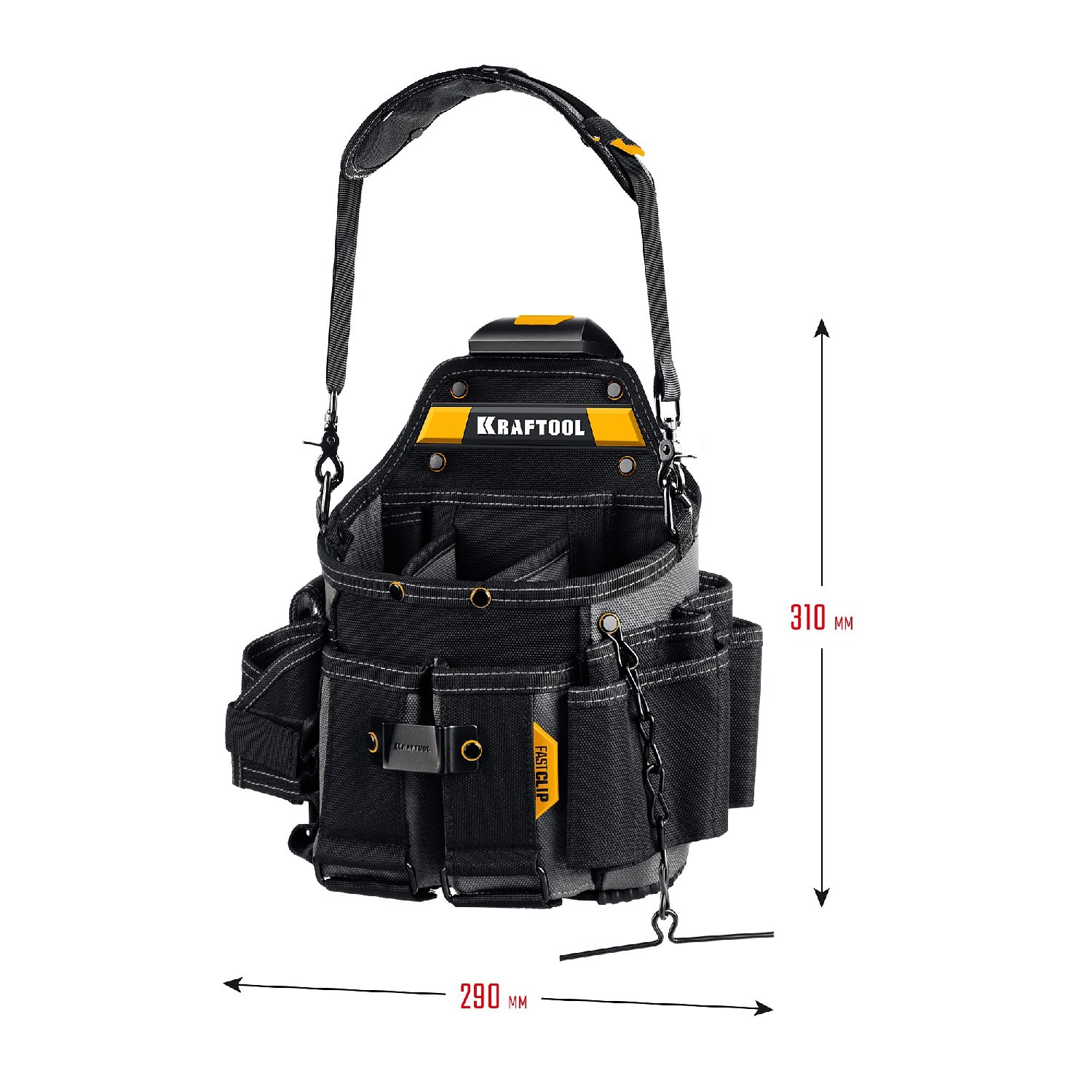 KRAFTOOL KPB-23 с быстросъемным креплением FastClip, плечевой ремень, 23 кармана и петли, 290 х 310 мм, поясная сумка (38766) (38766)