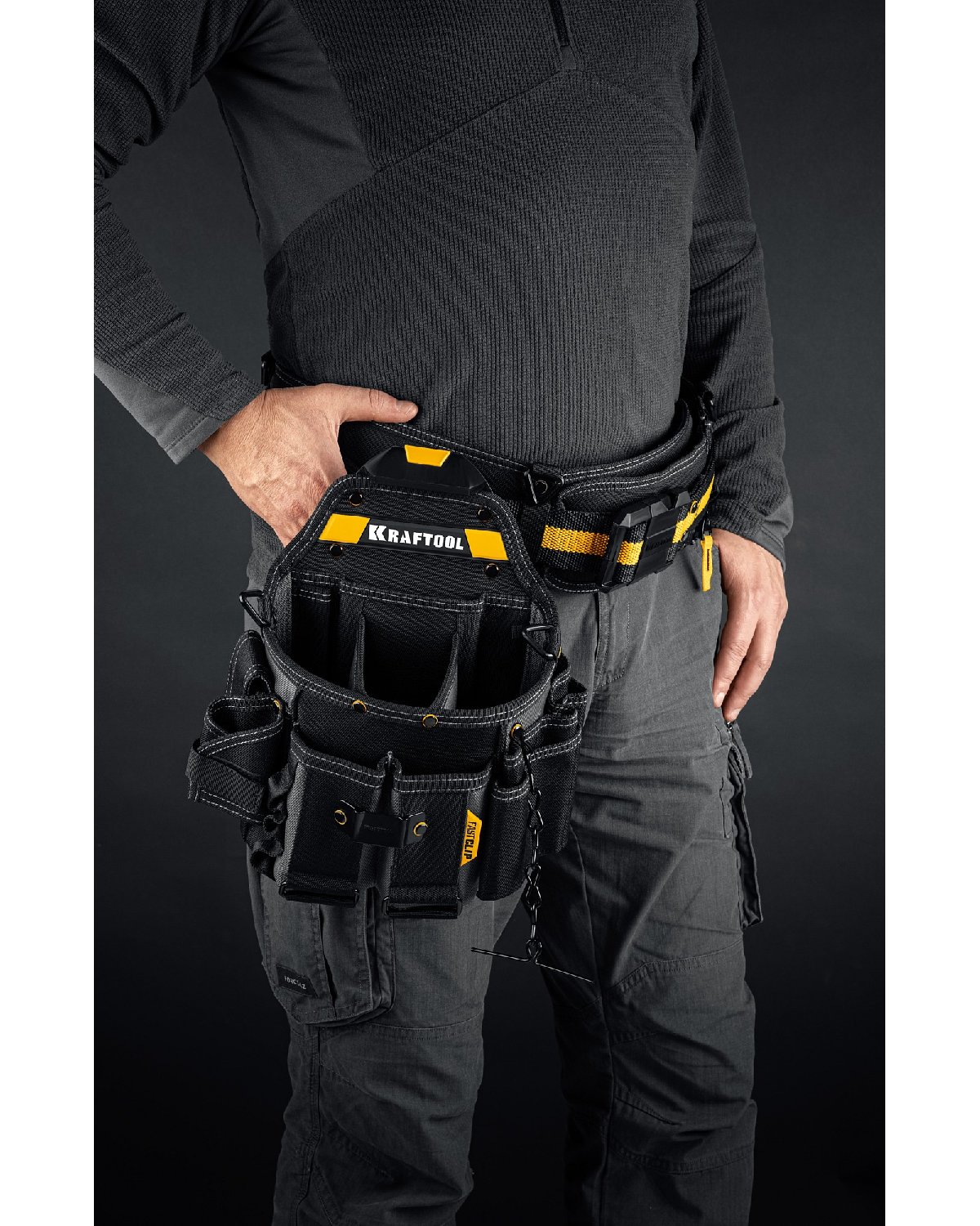 KRAFTOOL KPB-23 с быстросъемным креплением FastClip, плечевой ремень, 23 кармана и петли, 290 х 310 мм, поясная сумка (38766) (38766)