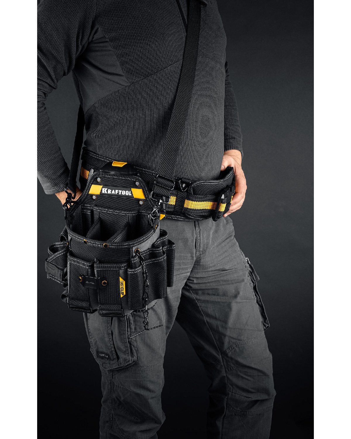 KRAFTOOL KPB-23 с быстросъемным креплением FastClip, плечевой ремень, 23 кармана и петли, 290 х 310 мм, поясная сумка (38766) (38766)