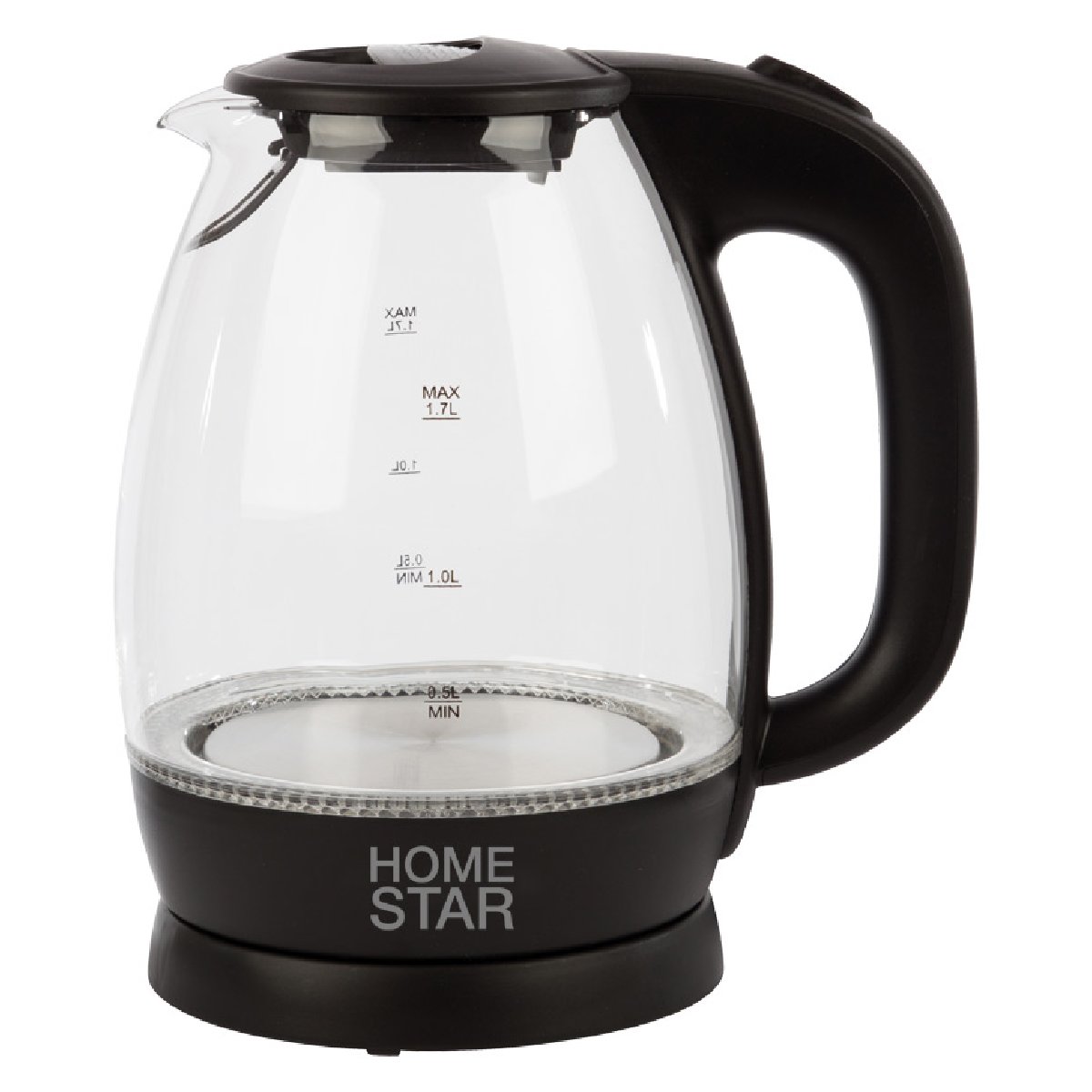 Homestar HS-1012 чайник электрический дисковый, 1.7л, 1850-2200Вт, стеклянный, черный