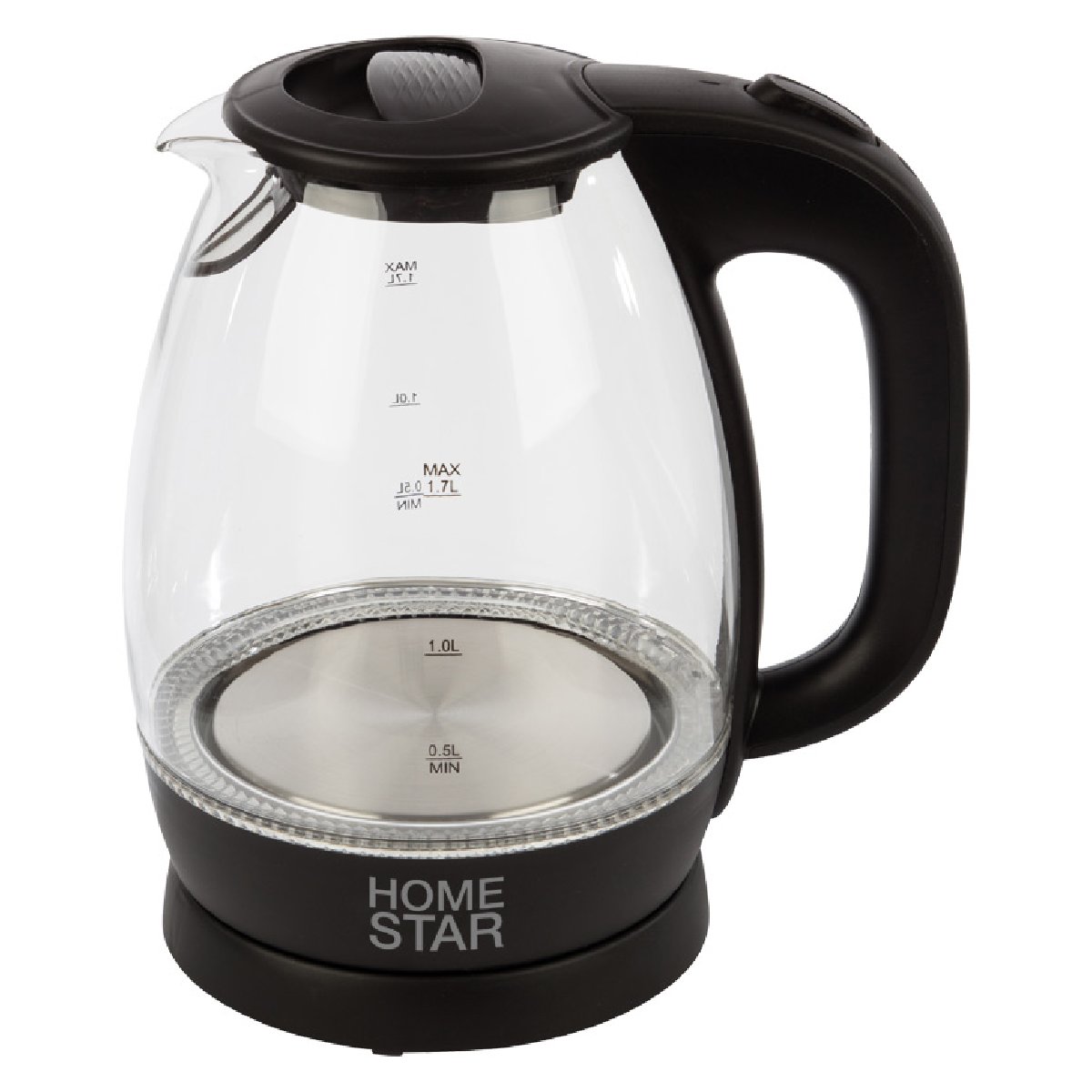 Homestar HS-1012 чайник электрический дисковый, 1.7л, 1850-2200Вт, стеклянный, черный