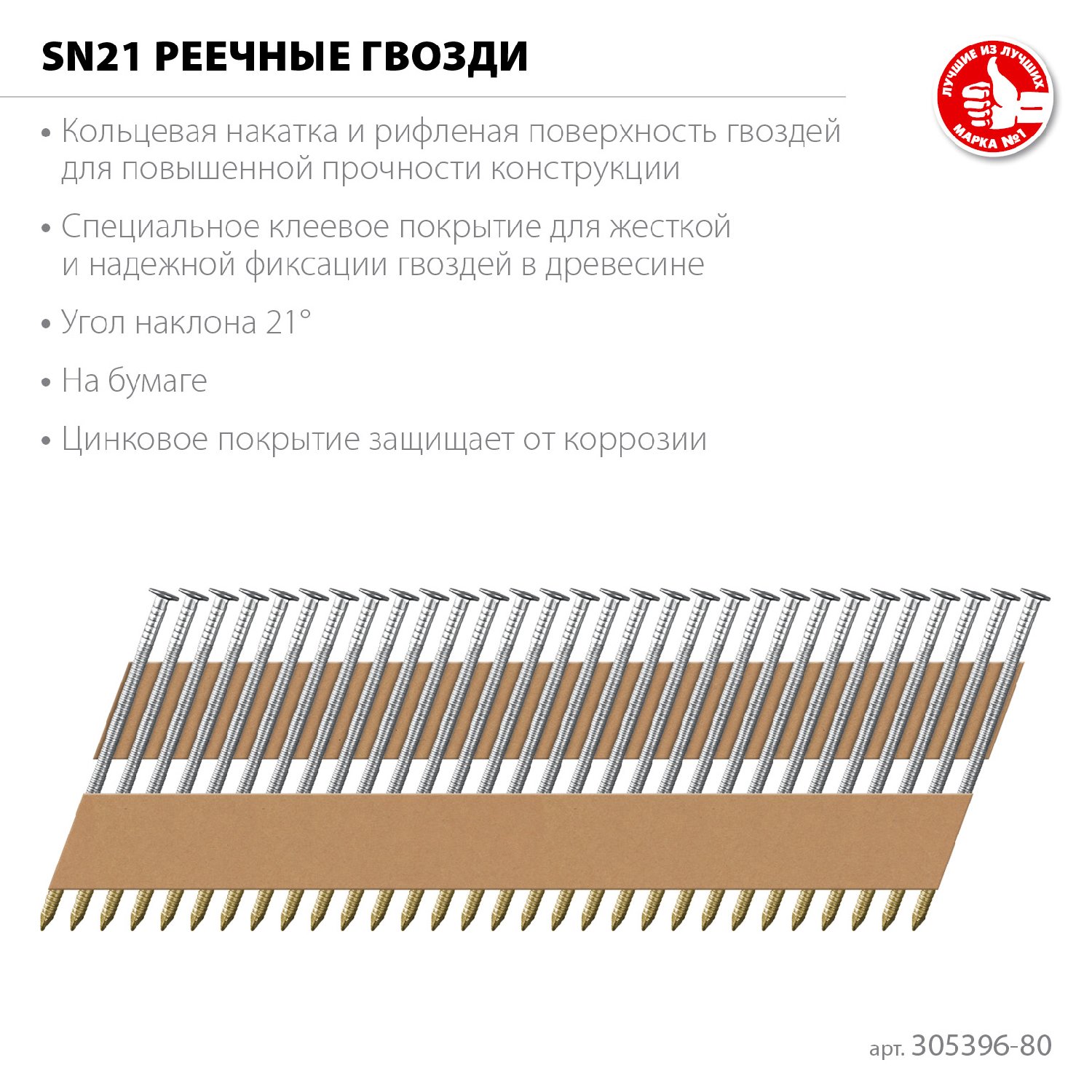 ЗУБР SN21 80 х 3.1 мм, реечные гвозди рифленые оцинкованные, 2000 шт (305396-80) (305396-80)