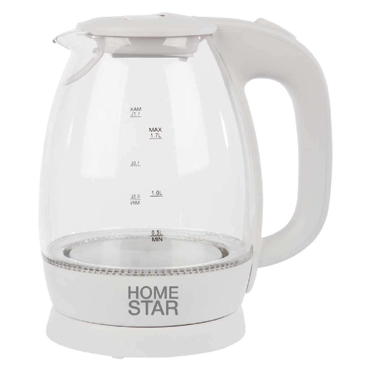Homestar HS-1012 чайник электрический дисковый, 1.7л, 1850-2200Вт, стеклянный, белый