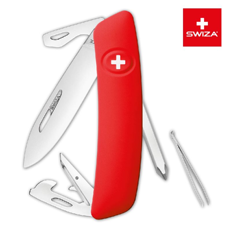 Швейцарский нож SWIZA D04 Standard, 95 мм, 11 функций, красный (блистер) (KNI.0040.1001)