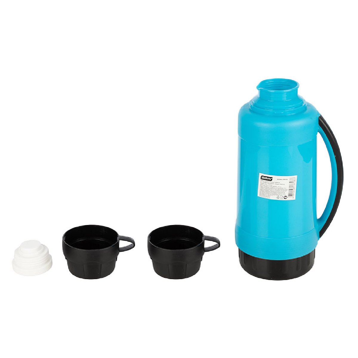 Термос в пластик корп, стеклянная колба, 1,8 л, 2 чашки, серия PRATICO, тм Mallony (005536)