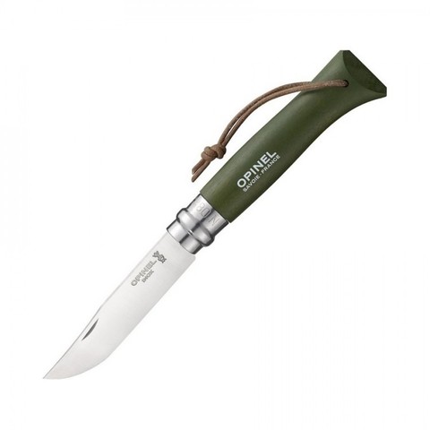 Нож Opinel N8 Trekking, кожаный темляк, хаки (001703)Купить