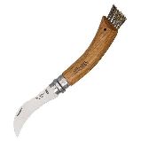 Нож грибника Opinel N8, рукоять дуб, чехол, деревянный футляр (001327)
