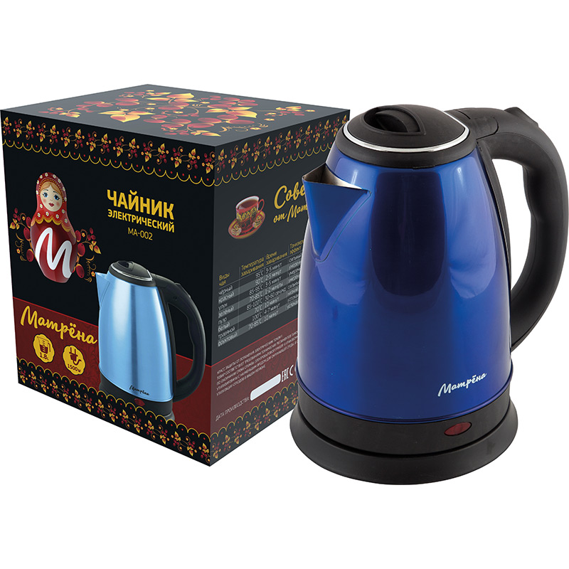 Чайник МАТРЕНА MA-002 электрический (1,8 л) стальной голубой (006745)Купить