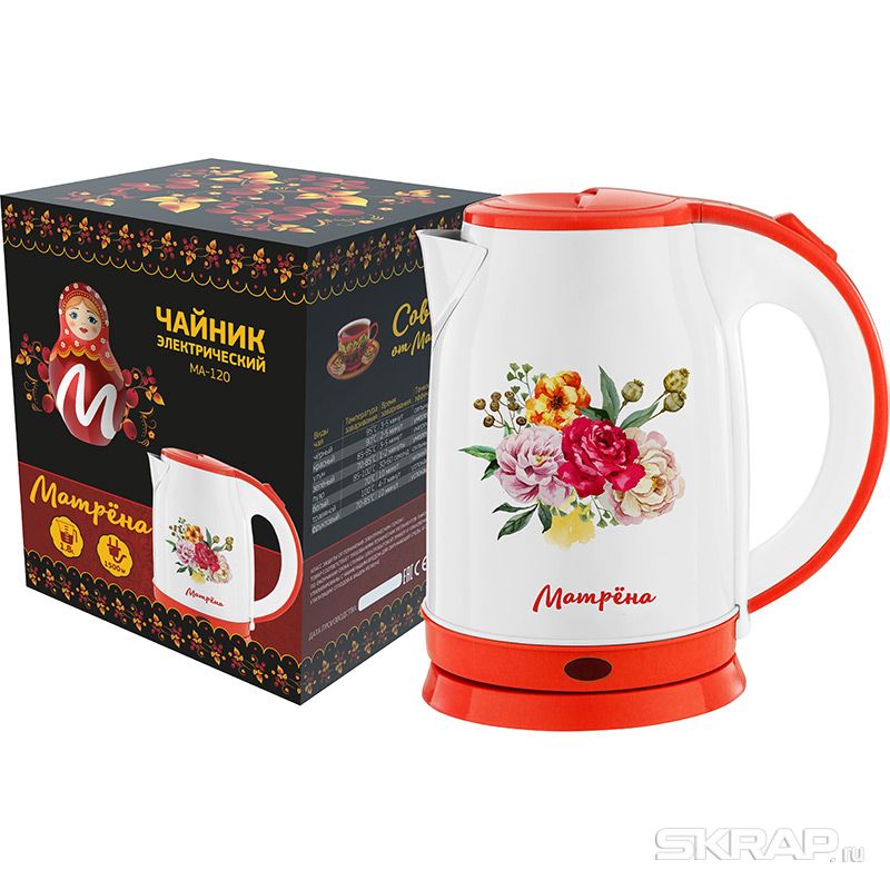 Чайник МАТРЕНА MA-120 электрический (1,8 л) стальной цветы (007387)Купить