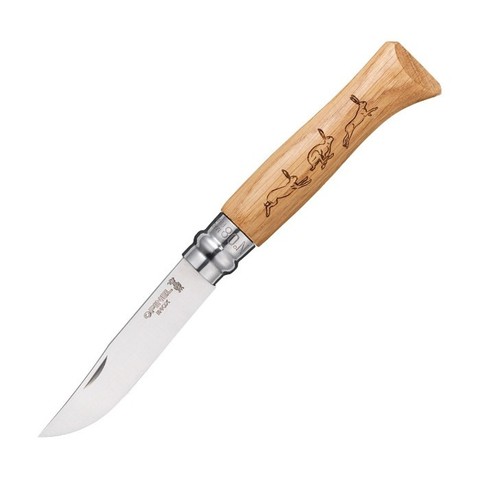 Нож Opinel N8 Animalia, рукоять дуб, заяц (001623)Купить