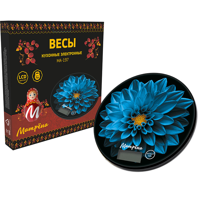 Весы кухонные электронные МАТРЕНА МА-197, 7 кг, голубой цветок (008117)Купить
