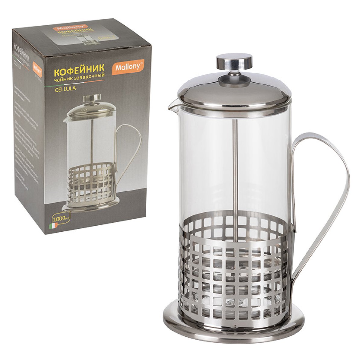 Чайник кофейник (кофе-пресс), CELLULA, B511-1000ML, из жаропрочного стекла,1 л, в корп из нерж ст (950064)Купить