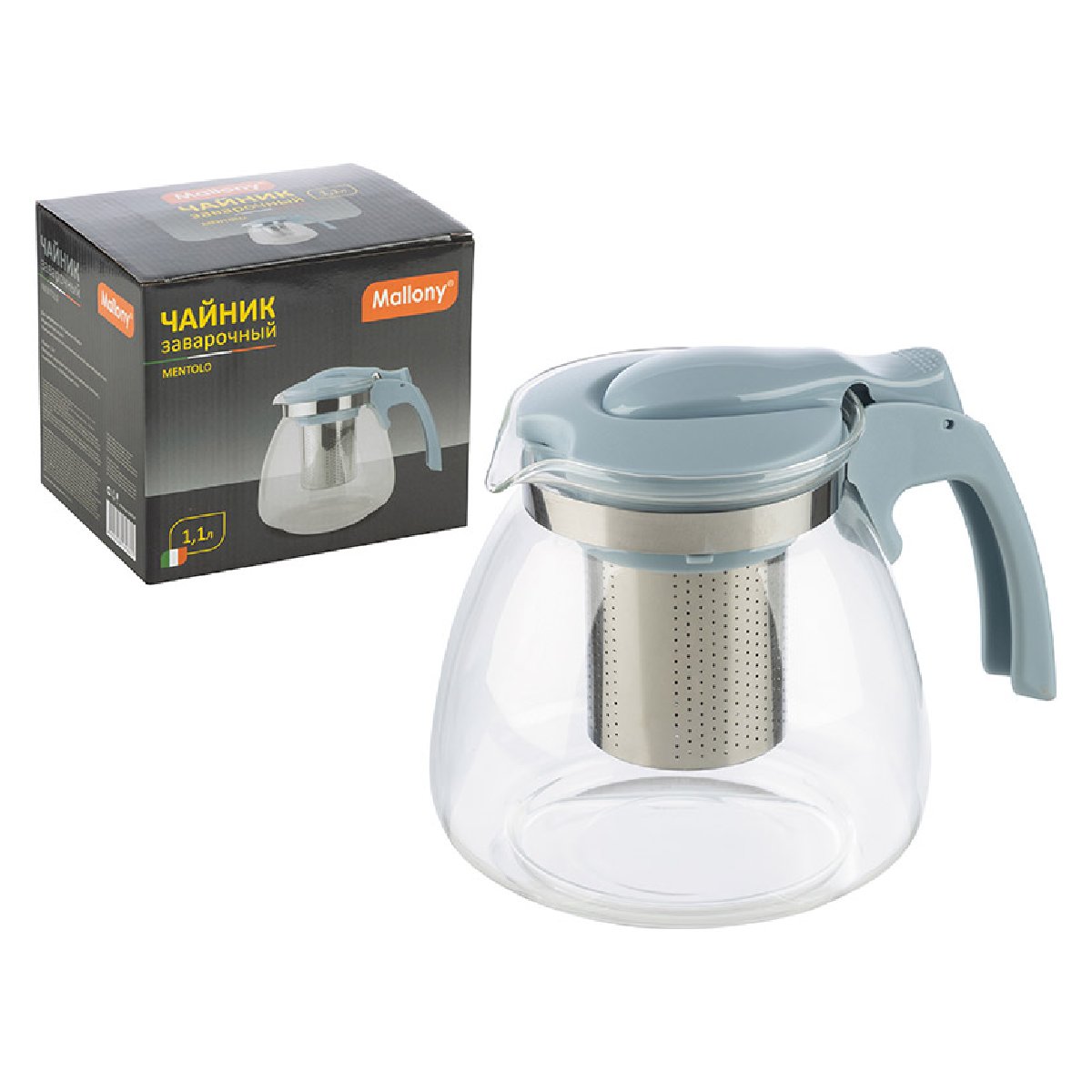 Чайник заварочный MENTOLO, объем 1,1 л, из жаропрочного стекла с фильтром из нерж стали (009354)Купить