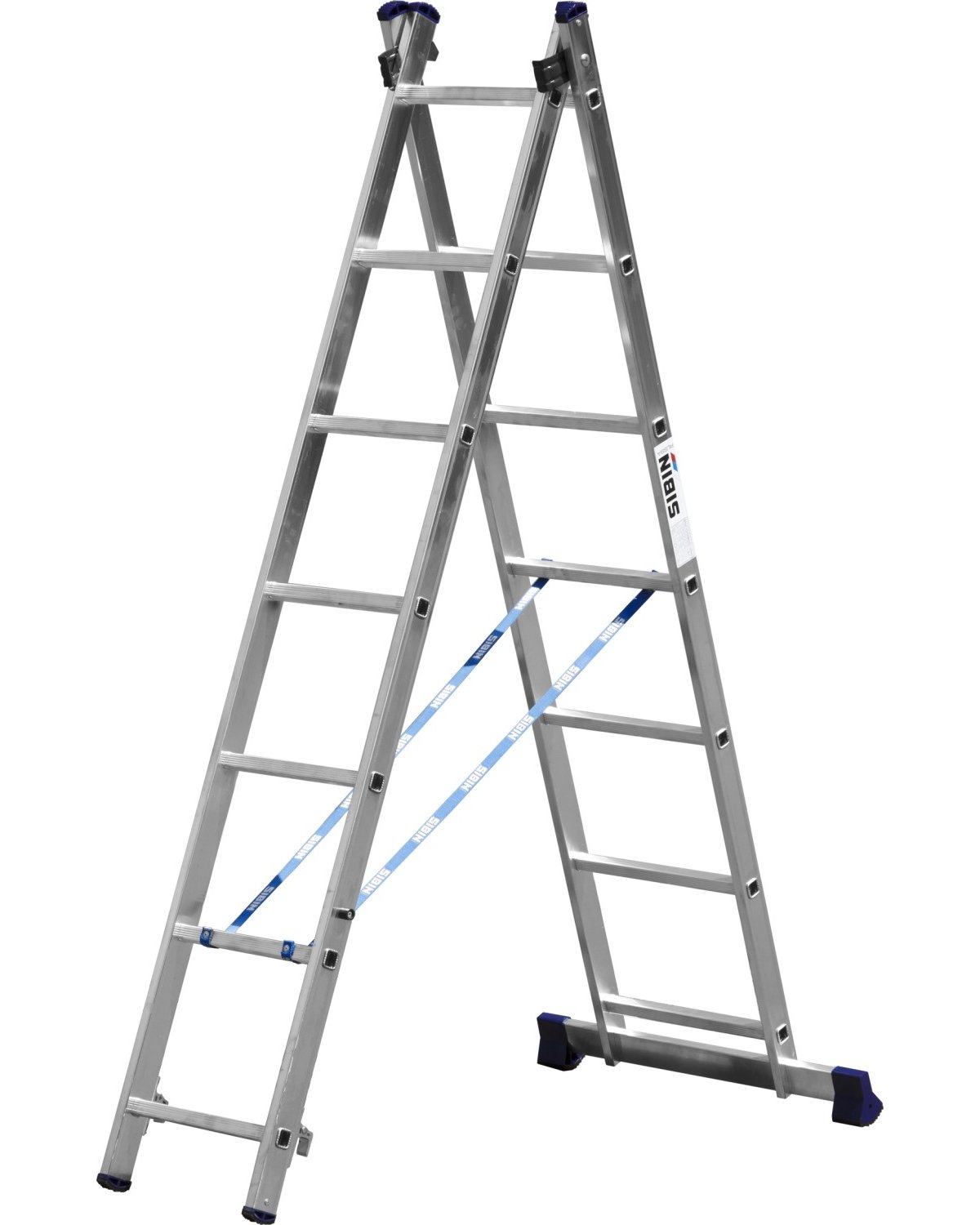 Двухсекционная лестница СИБИН, 7 ступеней, со стабилизатором, алюминиевая, (38823-07)Купить