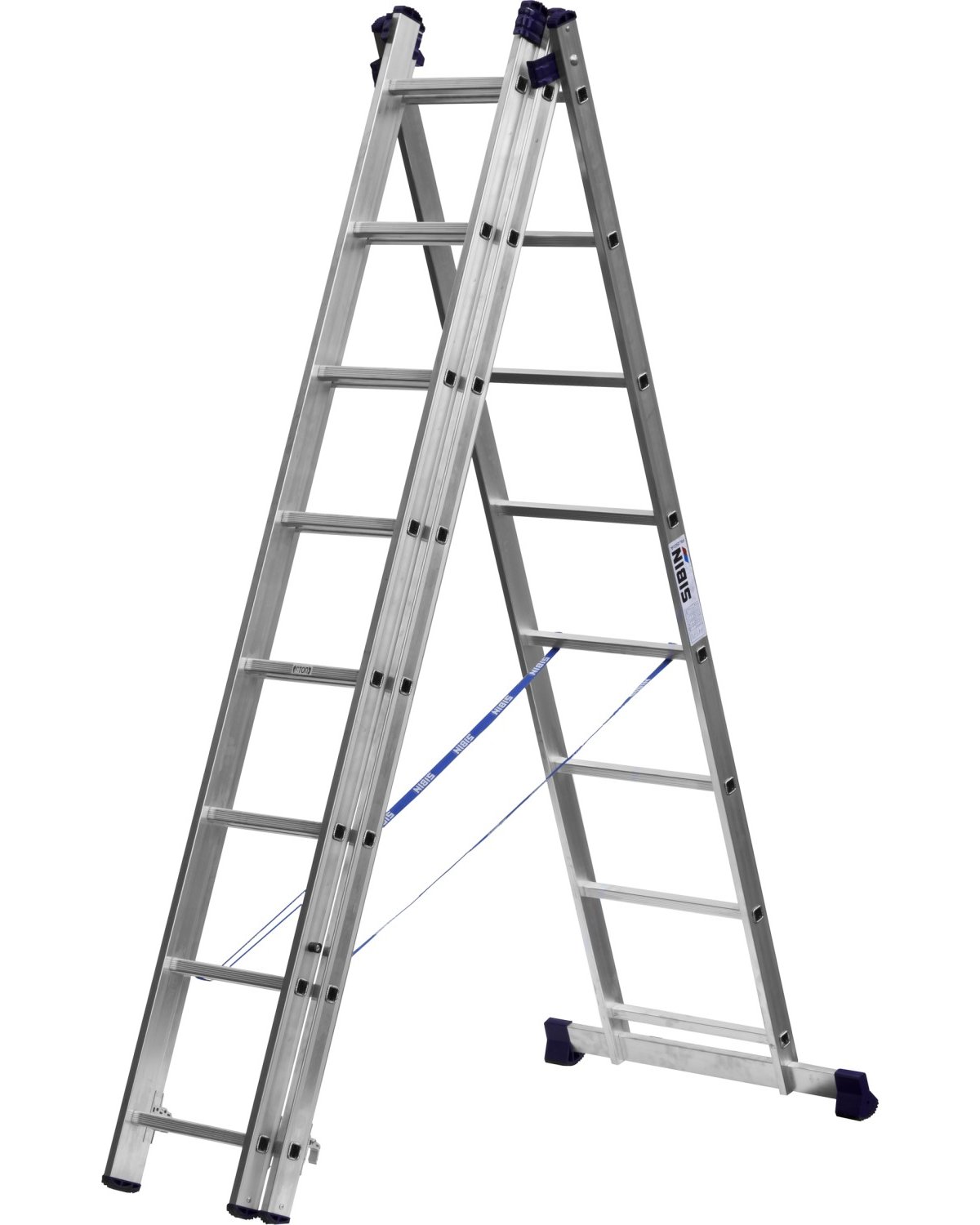 Трехсекционная лестница СИБИН, 8 ступеней, со стабилизатором, алюминиевая, (38833-08)Купить