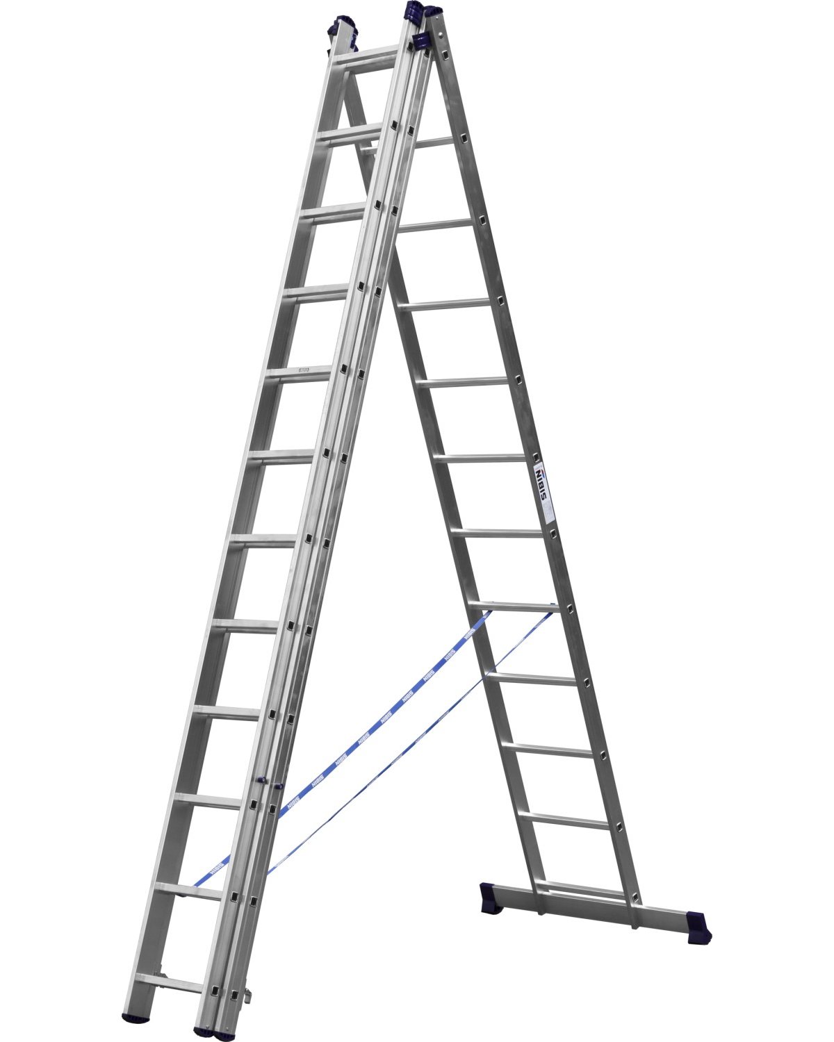 Трехсекционная лестница СИБИН, 12 ступеней, со стабилизатором, алюминиевая, (38833-12)Купить