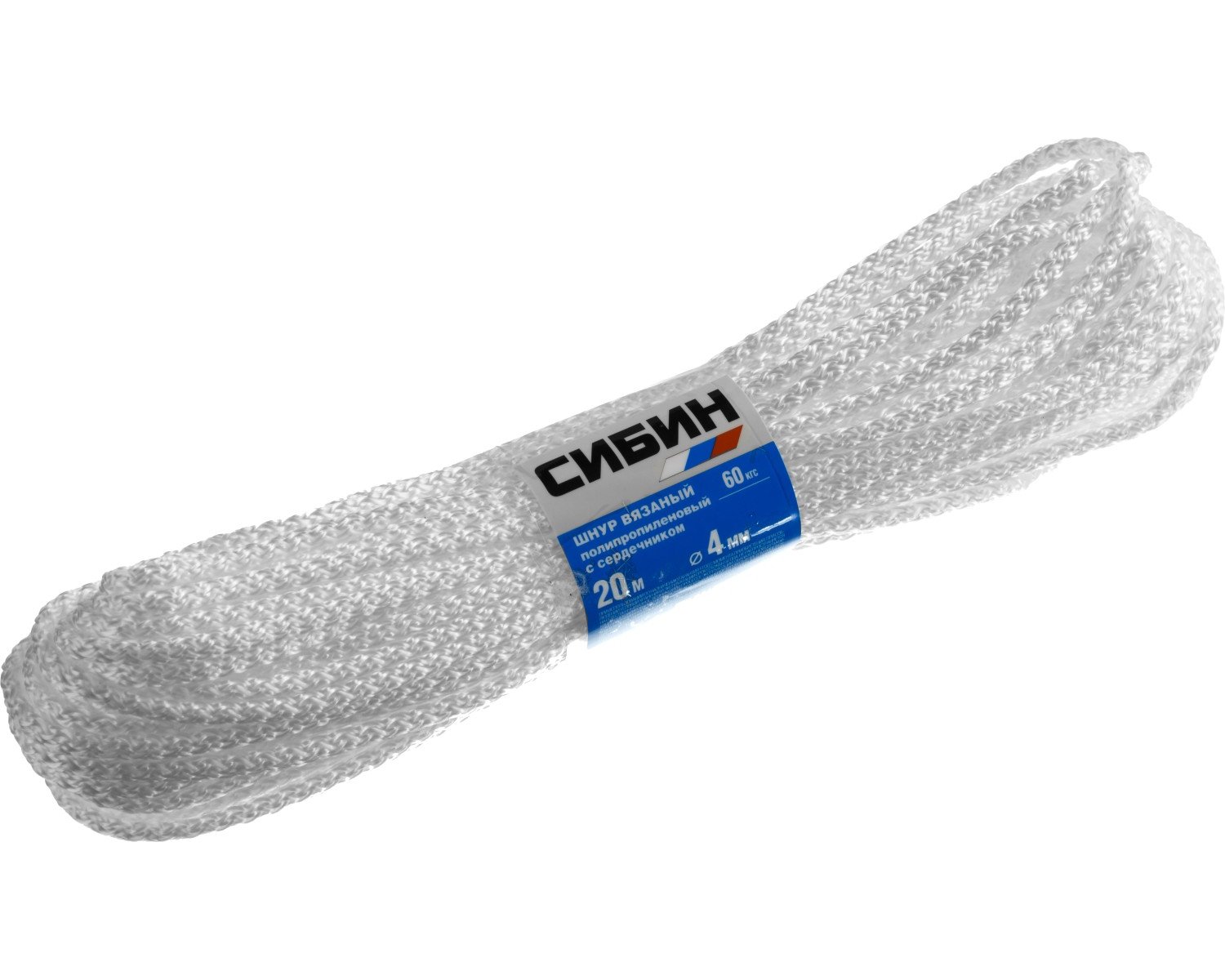 Полипропиленовый шнур СИБИН вязаный с сердечником 4 мм 20 м белый (50254)Купить