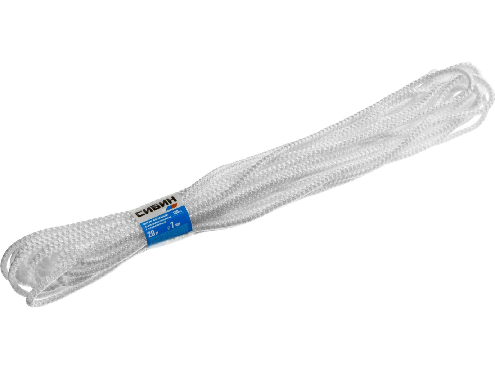 Полипропиленовый шнур СИБИН вязаный с сердечником 7 мм 20 м белый (50257)Купить